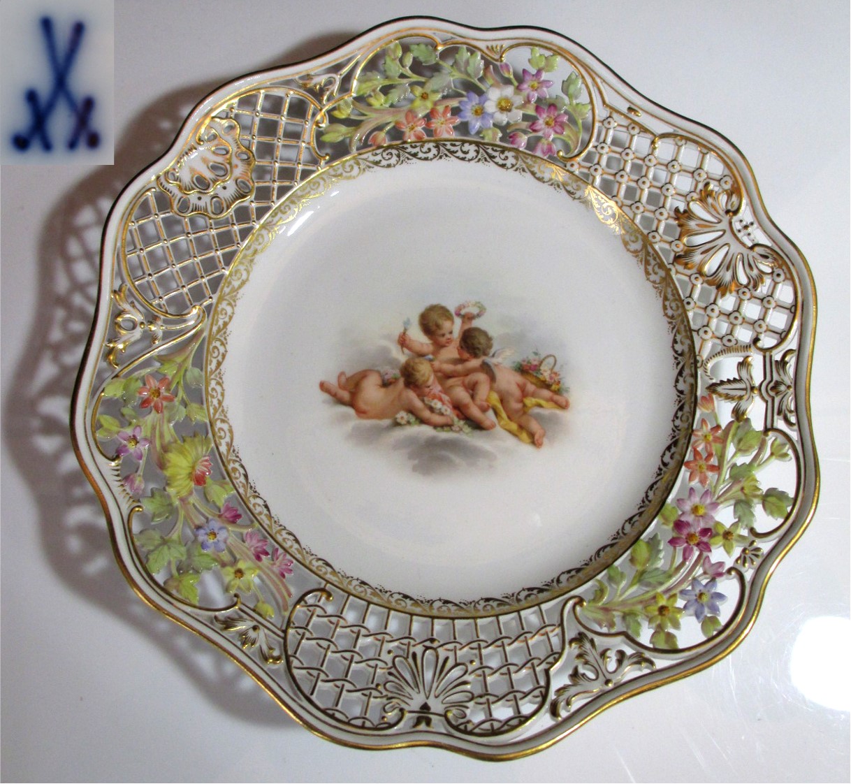 【19世紀アンティーク】マイセン　　透かしの入った天使の絵皿 | アンティークマザーグース