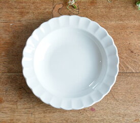 アウトレット　わけあり【白い食器】われにくい強化磁器　TIARA　ティアラピュアホワイト　フリル　スーププレート　カレー　パスタ皿　23cm しろい 白い ホワイト 白い器　白い食器 白い陶器 高級白磁
