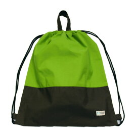 【ナップ 大容量 巾着L】ナップサックタイプ （ツートンカラー）撥水防水生地 スポーツバッグ プールバッグ (黄緑x茶)