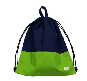 【ナップ 大容量 巾着L】ナップサックタイプ （ツートンカラー）撥水防水生地 スポーツバッグ プールバッグ (紺x黄緑)