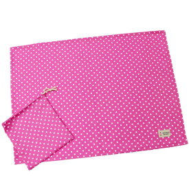 【給食ナフキン】 ランチクロス&巾着袋のセット （ドット柄：濃ピンク） 給食ナフキンにも最適