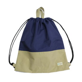 【ナップ 大容量 巾着L】ナップサックタイプ （ツートンカラー）撥水防水生地 スポーツバッグ プールバッグ (紺xベージュ)