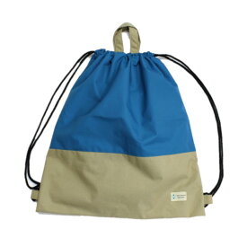 【ナップ 大容量 巾着L】ナップサックタイプ （ツートンカラー）撥水防水生地 スポーツバッグ プールバッグ (ターコイズxベージュ)