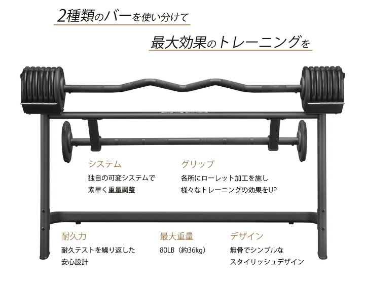 楽天市場】Pure Series 可変式 バーベル 80LB (36kg) 【BYZOOM FITNESS 