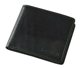 Kawasaki カワサキ 純正 栃木レザー バイカラーウォレット 財布 ブラック／グリーン J7007-0040