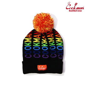 COOKMAN　クックマン　ビーニー　 ニット帽　ニット　「Logo Rainbow」　ロゴ　レインボー　虹色　ブラック