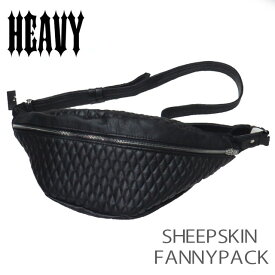 HEAVY シープスキンファニーパック ダイヤステッチ レザーウエストボディバッグ　ブラックモトブルーズ　BODY BAG BB-08　FANNY PACK　羊革