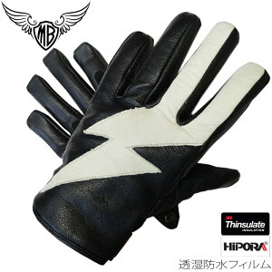 【メール便送料無料】HEAVY ライトニング 山羊革 シンサレートグローブ スマホタッチ対応(ブラック)(HGG-12W)冬用 モトブルーズオリジナル サンダー 稲妻 保温 防水