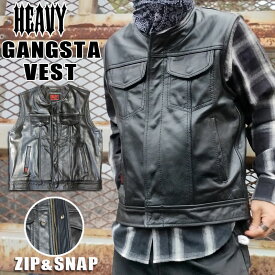 HEAVY 《ギャングスタベスト》　ジップ＆スナップ　モトブルーズ　GANGSTA VEST　襟なし｜36～52インチ｜