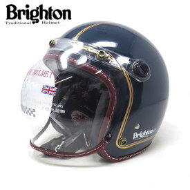 Brighton Traditional Helmet ブライトントラディッショナルヘルメット　ネイビー開閉式シールド標準装備　ジェットヘルメット　HEAT☆GROUP　ヒートグループ