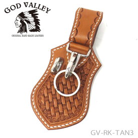 GOD VALLEY 　 ループキーホルダー 牛革 ハンドメイド　手縫い 　タン 　カービング（GV-RK-TAN3)