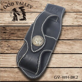 GOD VALLEY 　ウォレットホルダー　牛革　ハンドメイド 手縫い　ウォレットケース　財布ホルダー　ブラック　コンチョ（GV-WH-BK2）