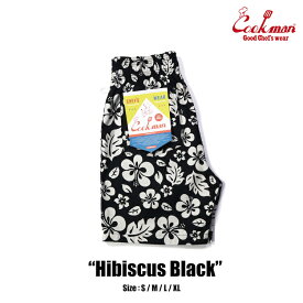 COOKMAN/クックマン　ショートシェフパンツ　 Chef Pants Short Hibiscus Black（ユニセックス）ハイビスカス　ブラック　ショートパンツ　短パン　ハーフパンツ