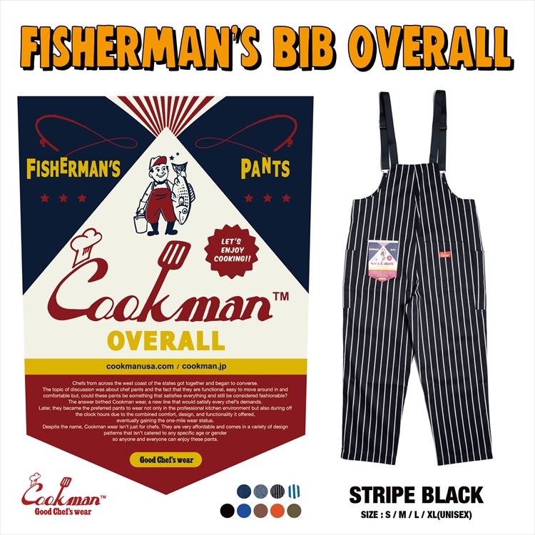 定番キャンバス COOKMAN クックマン Fisherman's Bib Overall Stripe Black ストライプ ブラック ビブ フィッシャーマン 奉呈 オーバーオール ユニセックス