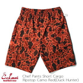 COOKMAN/クックマン　シェフパンツ　ショート カーゴ　Chef Pants Short Cargo Ripstop Camo Red (Duck Hunter)（ユニセックス）カモレッド　ダックハンター　ハーフカーゴパンツ　イージーパンツ