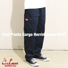 COOKMAN/クックマン　Chef Pants Cargo Herringbone Navy　カーゴ シェフパンツ ヘリンボーン　ネイビー　（ユニセックス）