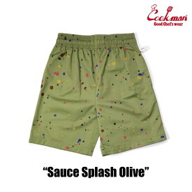 COOKMAN/クックマン　Short Chef Pants 　ショートシェフパンツ「Sauce Splash Olive」 （ユニセックス）ソーススプラッシュ　オリーブ　イージーパンツ