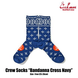 COOKMAN/クックマン　ソックス 　靴下　 Crew Socks『Bandanna Cross Navy』ネイビー