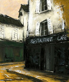 パリ 風景画 絵画 油絵 中野克彦 「街角のレストラン」 額付き　国内送料無料