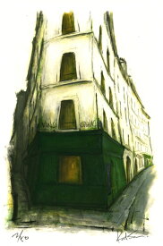 パリ 絵画 風景画 フランス 佐伯祐三 荻須高徳 版画 ジークレー 「街角の緑のBAR・G」 額付き　国内送料無料