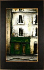 パリ 風景画 絵画 フランス インテリア 油絵 中野克彦 「路地裏の緑のカフェ」 額付き　国内送料無料