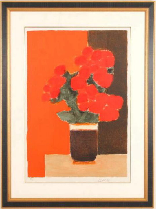 楽天市場】ベルナール・カトラン 赤い背景の赤いベゴニア 花 絵画  