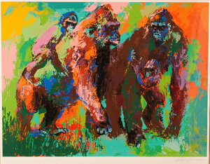 ゴリラ 絵画 シルクスクリーン 版画 リロイ・ニーマン 「ゴリラファミリー」 額付き 国内送料無料