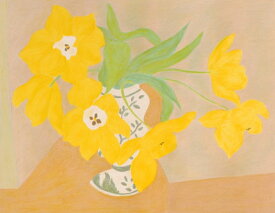 花 絵画 チューリップ 静物画 リトグラフ 版画 ピエール・ボンコンパン 「白い花瓶の黄色い花」 額付き　国内送料無料