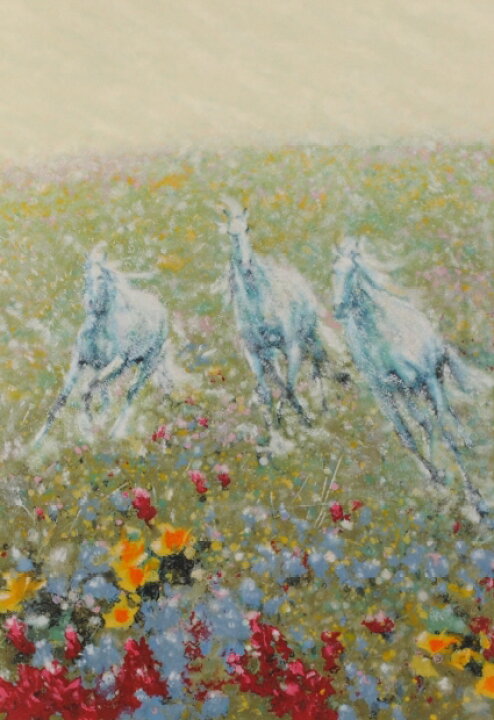 楽天市場】馬 絵画 白馬 花 絵 インテリア シルクスクリーン 版画 