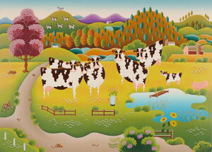 牛 絵画 ホルスタイン ポップアート シルクスクリーン 版画 キース・ラフェビアン 「牛の家族」 額付き 国内送料無料