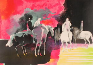 馬 絵画 リトグラフ 版画 ポール・ギヤマン 「5頭の馬」 額付き　国内送料無料