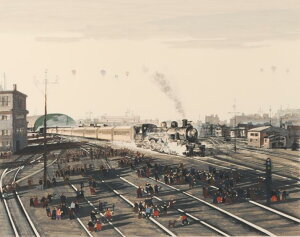 蒸気機関車 絵画 SL シルクスクリーン 版画 ヒロ・ヤマガタ 「ラスト・ロコモティブ」 額付き　国内送料無料