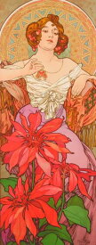 アルフォンス・ミュシャ 絵画 アールヌーボー リトグラフ 複製版画 「宝石・ルビー」 額付き　国内送料無料