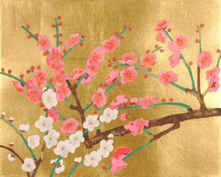 楽天市場 梅の花 絵画 和風 日本画 インテリア リトグラフ 版画 濱田台兒 紅白梅 額付き 国内送料無料 アートギャラリーモトカワ