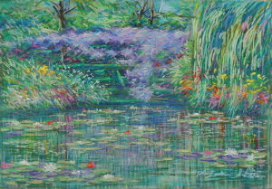 フランス 風景画 絵画 パステル画 ジヴェルニー 石井清 「藤の花咲くモネの池」 額付き 国内送料無料