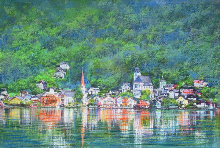 楽天市場】オーストリア 絵画 風景画 ハルシュタット パステル画 
