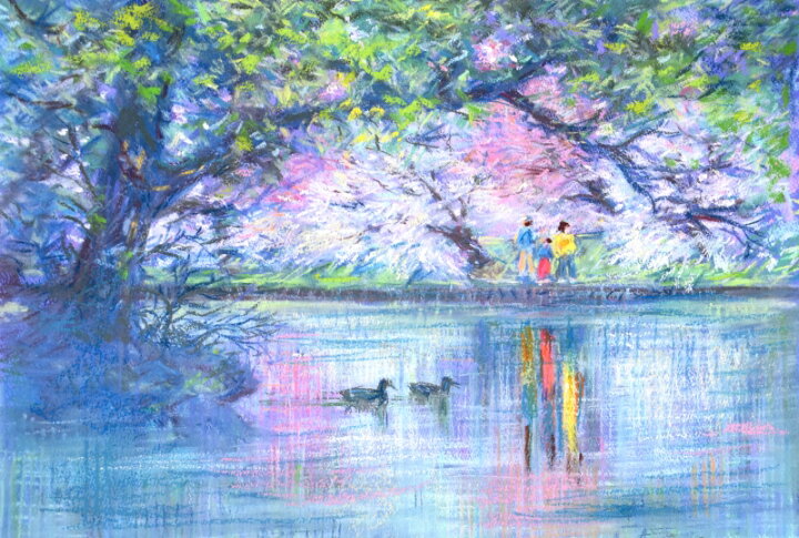 楽天市場】風景画 絵画 ジークレー 版画 石井清 「桜咲く池のほとり・G 