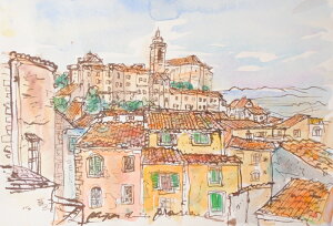 【作家名】石井清 【作品名】プロバンス・C  フランス 風景画 絵画 南仏 水彩画 額付き 国内送料無料