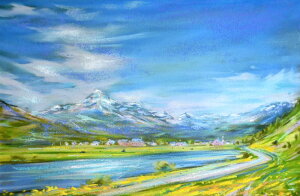 スイス 絵画 風景画 ジークレー 版画 石井清 「アルプスの春・2・G」 額付き　国内送料無料