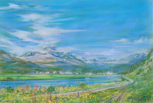 【作家名】石井清 【作品名】黄色の花の咲くアルプス スイス 風景画 絵画 パステル画 額付き 全国送料無料