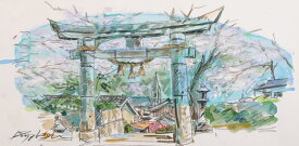 【作家名】石井清　【作品名】桜咲く崎津天主堂・C 　熊本　風景画　絵画　天草　教会　絵　世界遺産登録　水彩画　額付き　国内送料無料