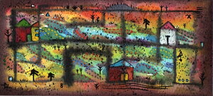 【作家名】若松愛子【作品名】落日 抽象画 絵画 現代アート モダンアート 水彩画 額付き 国内送料無料