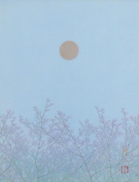 桜 絵画 和風 日本画 南里康太 「月と桜」 額付き　国内送料無料