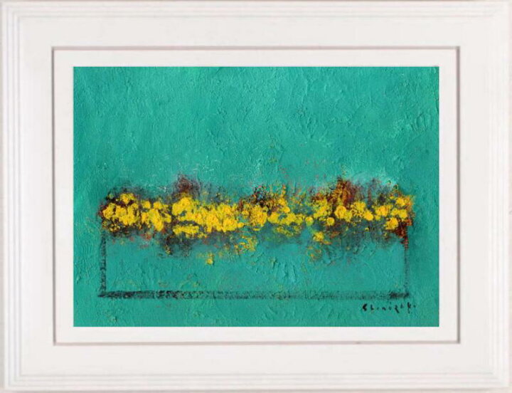 楽天市場】篠崎晴夫 青緑色の背景と黄色い花 花 絵画 静物画 油絵 一点 