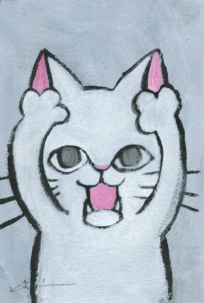 香月和夫さんがアクリル画の絵画で描いた猫の絵 あー白猫 は ２０１５年１２月に描かれた猫の絵です 作家名 香月和夫 作品名 猫 インテリア 超激安 額付き アクリル画 白猫 絵画 国内送料無料 【50％OFF】