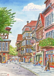 【作家名】内藤謙一 【作品名】コルマール フランス 風景画 絵画 水彩画 額付き インテリア 送料無料