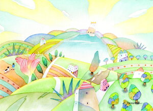 ナイーフアート 絵画 水彩画 インテリア プレゼント 田原健二 「私の故郷」 額付き 国内送料無料