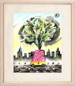 田原健二 赤いバスに咲いた花 インテリア 絵画 ミクストメディア 一点物 プレゼント コレクション 新築祝い 開店祝い 新品額付き 国内送料無料 ■