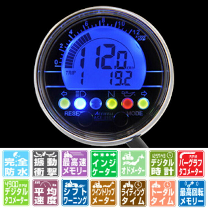 楽天市場】ACEWELL ACE-2802CP 多機能デジタルメーター メッキケース 
