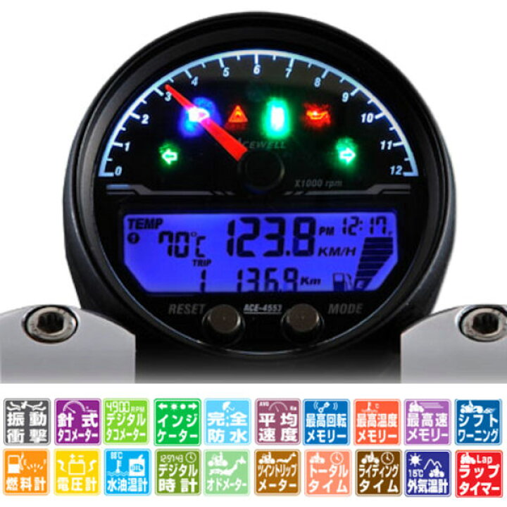 楽天市場】ACEWELL ACE-4553AB 多機能デジタルメーター 12000rpm 